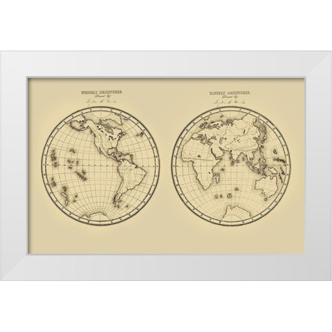Western Hemisphere Eastern Hemisphere - Fitch 1850 White Modern Wood Framed Art Print by Fitch