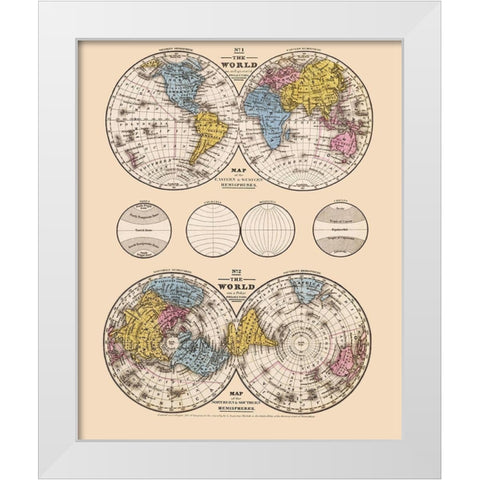 Hemispheres Equatorial Polar Projections - Mit White Modern Wood Framed Art Print by Mitchell