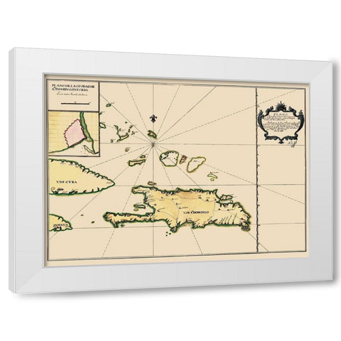 Hispaniola Caribbean Dominican Rep Jamaica Cuba White Modern Wood Framed Art Print by Mejia