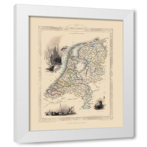 Holland Netherlands - Tallis 1851 White Modern Wood Framed Art Print by Tallis