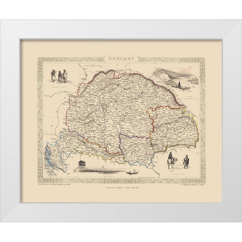 Eastern Europe Hungary - Tallis 1851 White Modern Wood Framed Art Print by Tallis