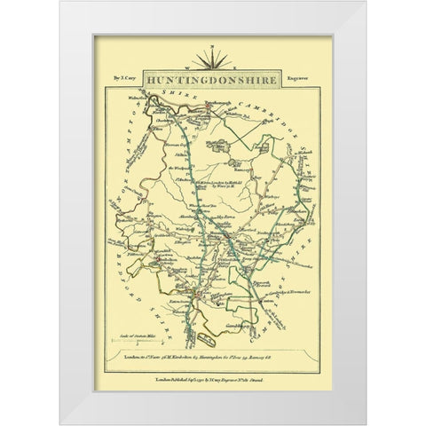 Huntingdonshire County England - Cary 1792 White Modern Wood Framed Art Print by Cary