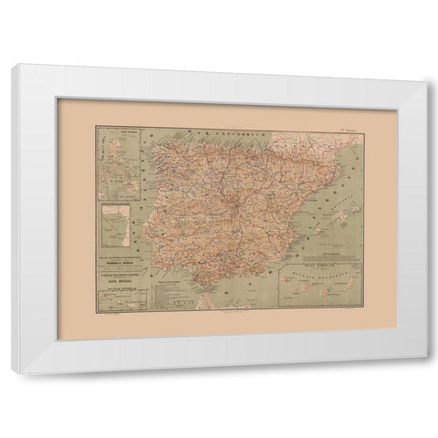 Iberian Peninsula Portugal Spain - Valverde 1880 White Modern Wood Framed Art Print by Valverde
