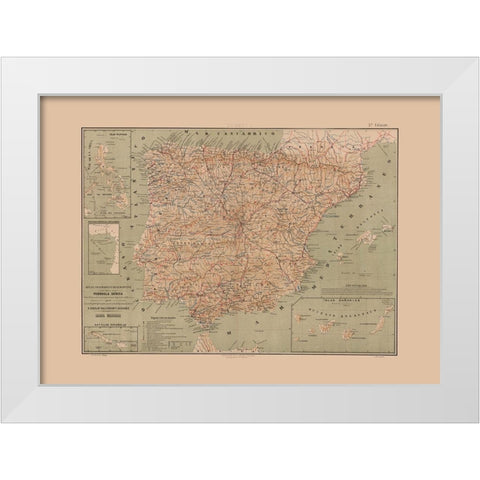 Iberian Peninsula Portugal Spain - Valverde 1880 White Modern Wood Framed Art Print by Valverde