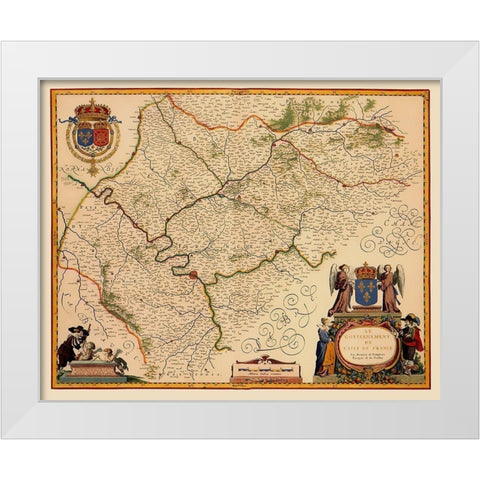 Ile de France Region France - Blaeu 1635 White Modern Wood Framed Art Print by Blaeu