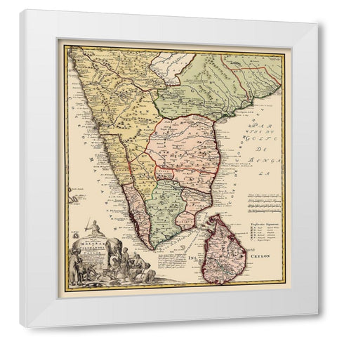Indian Peninsula Sri Lanka Asia - Homann 1733 White Modern Wood Framed Art Print by Homann