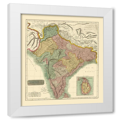 Hindostan British India - Thomson 1814 White Modern Wood Framed Art Print by Thomson