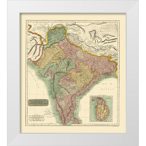 Hindostan British India - Thomson 1814 White Modern Wood Framed Art Print by Thomson