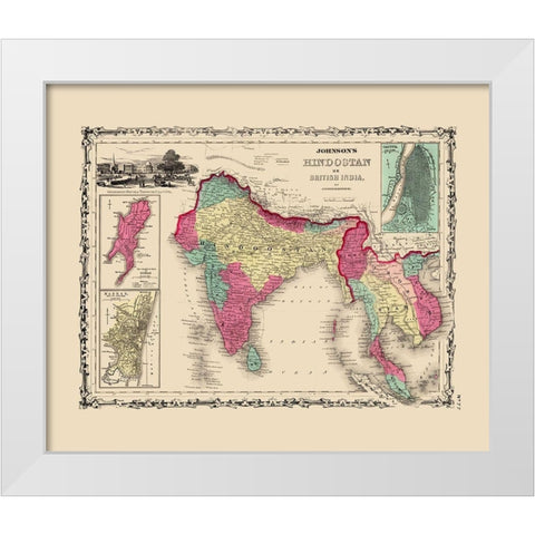 Hindostan British India - Johnson 1860 White Modern Wood Framed Art Print by Johnson