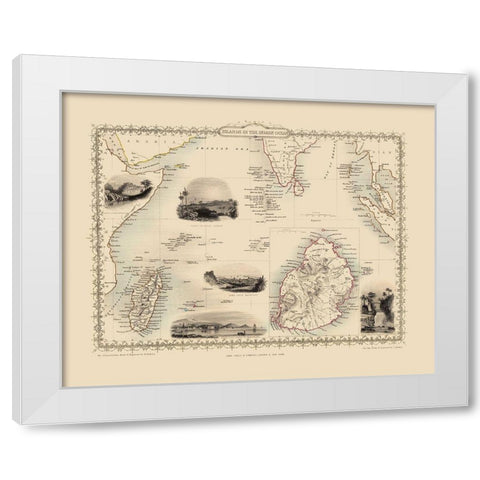 Indian Ocean Islands - Tallis 1851 White Modern Wood Framed Art Print by Tallis