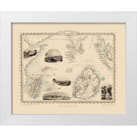Indian Ocean Islands - Tallis 1851 White Modern Wood Framed Art Print by Tallis