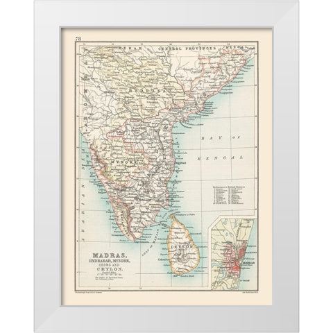 Southern India - Bartholomew 1892 White Modern Wood Framed Art Print by Bartholomew