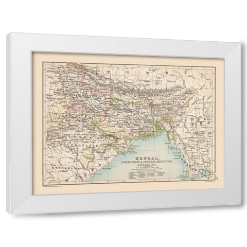 Bengal Region India - Bartholomew 1892 White Modern Wood Framed Art Print by Bartholomew