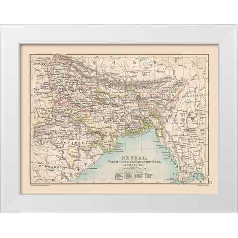 Bengal Region India - Bartholomew 1892 White Modern Wood Framed Art Print by Bartholomew