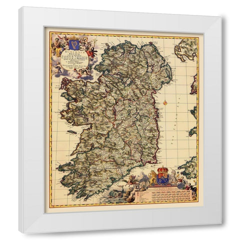 Ireland - Visscher 1689 White Modern Wood Framed Art Print by Visscher