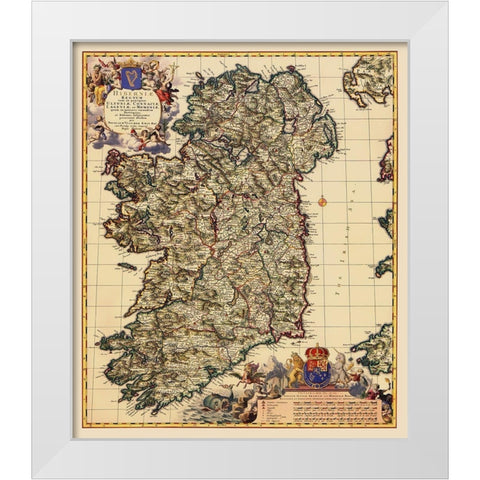Ireland - Visscher 1689 White Modern Wood Framed Art Print by Visscher