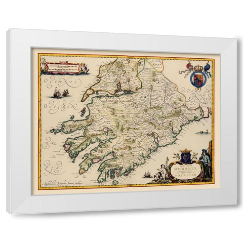 Munster Province Ireland - Jansson 1646 White Modern Wood Framed Art Print by Jansson