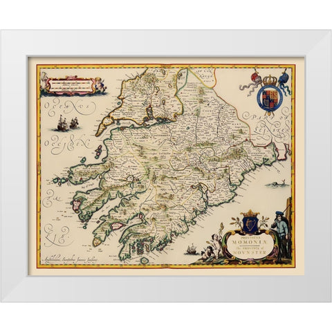 Munster Province Ireland - Jansson 1646 White Modern Wood Framed Art Print by Jansson
