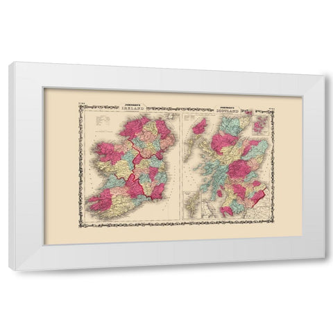 Ireland Scotland - Johnson 1860 White Modern Wood Framed Art Print by Johnson