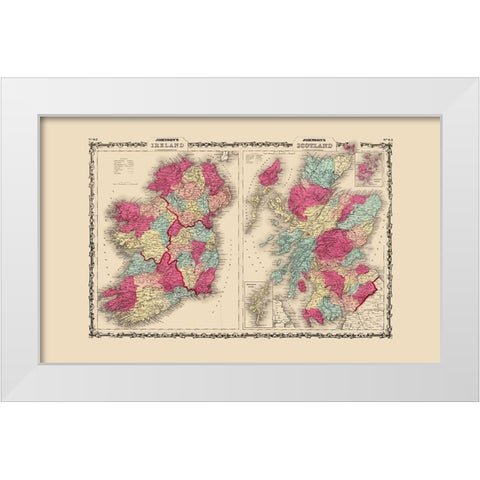 Ireland Scotland - Johnson 1860 White Modern Wood Framed Art Print by Johnson