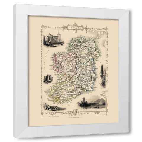 Ireland - Tallis 1851 White Modern Wood Framed Art Print by Tallis