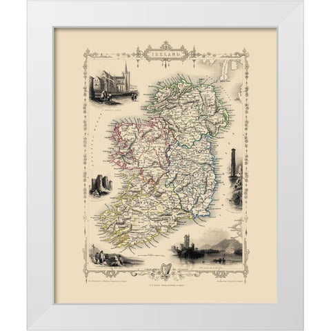 Ireland - Tallis 1851 White Modern Wood Framed Art Print by Tallis