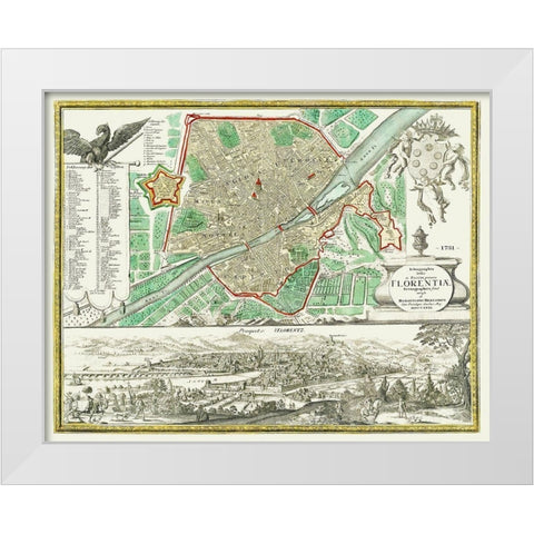 Florence Italy - Homann 1731 White Modern Wood Framed Art Print by Homann
