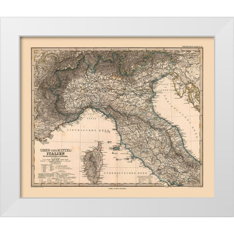 Northern Italy- Stieler 1885 White Modern Wood Framed Art Print by Stieler