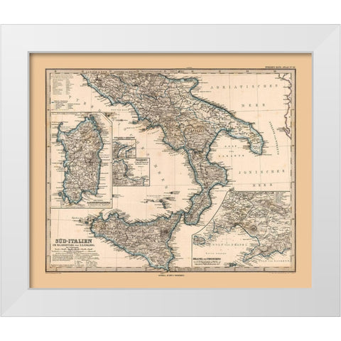 Southern Italy - Stieler 1885 White Modern Wood Framed Art Print by Stieler