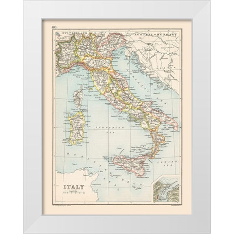 Italy - Bartholomew 1892 White Modern Wood Framed Art Print by Bartholomew