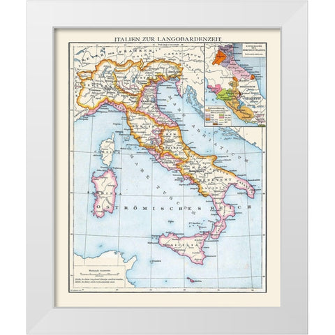 Lombards Italy  - Droysen 1886 White Modern Wood Framed Art Print by Droysen