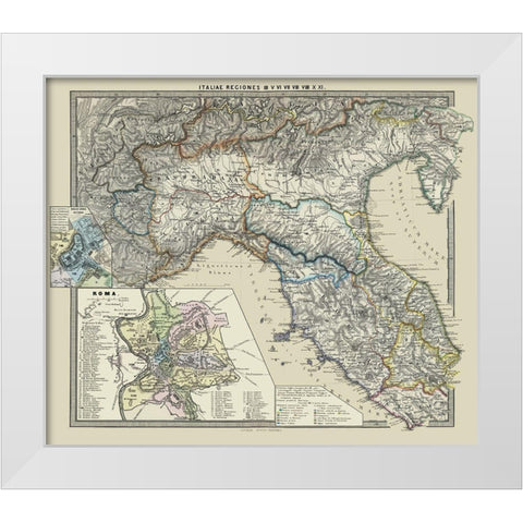 Northern Italy Regions - Spruner 1865 White Modern Wood Framed Art Print by Spruner