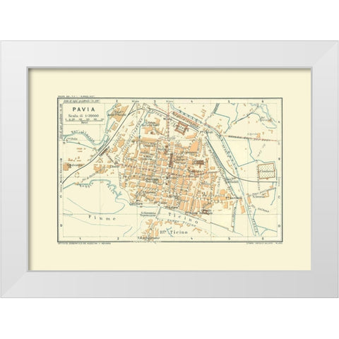 Pavia Italy - Bertarelli 1914 White Modern Wood Framed Art Print by Bertarelli