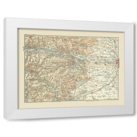 Torino Area Italy - Bertarelli 1914 White Modern Wood Framed Art Print by Bertarelli