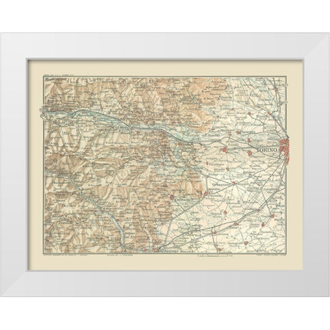 Torino Area Italy - Bertarelli 1914 White Modern Wood Framed Art Print by Bertarelli