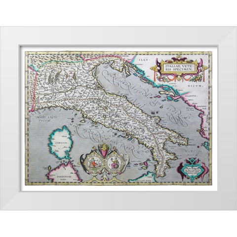 Ancient Italy - Ortelius 1570 White Modern Wood Framed Art Print by Ortelius