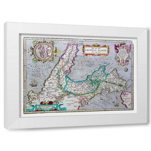 Southern Italy - Ortelius 1595 White Modern Wood Framed Art Print by Ortelius