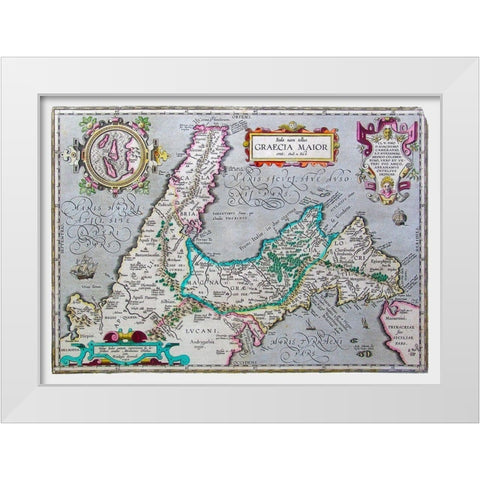 Southern Italy - Ortelius 1595 White Modern Wood Framed Art Print by Ortelius
