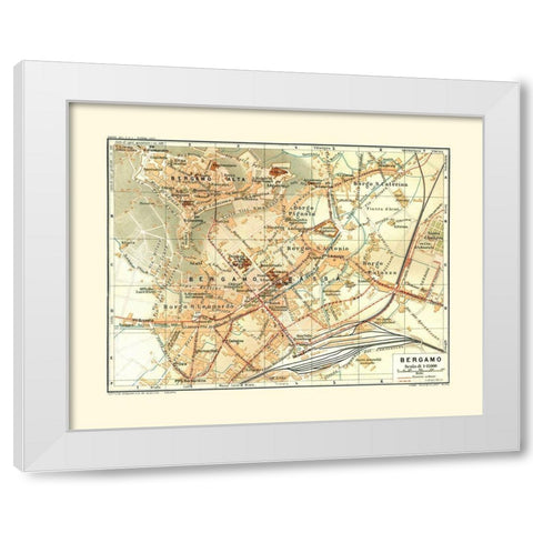 Bergamo Italy - Bertarelli 1914 White Modern Wood Framed Art Print by Bertarelli