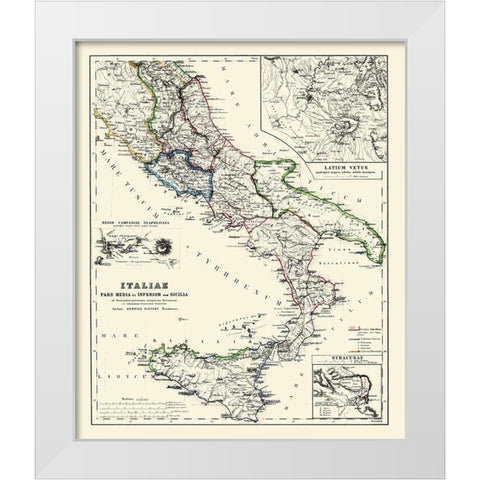 Central South Italy - Kiepert 1903 White Modern Wood Framed Art Print by Kiepert