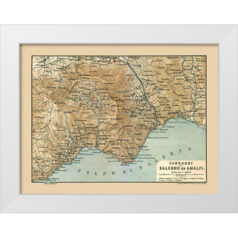 Salerno Amalfi Italy - Baedeker 1880 White Modern Wood Framed Art Print by Baedeker