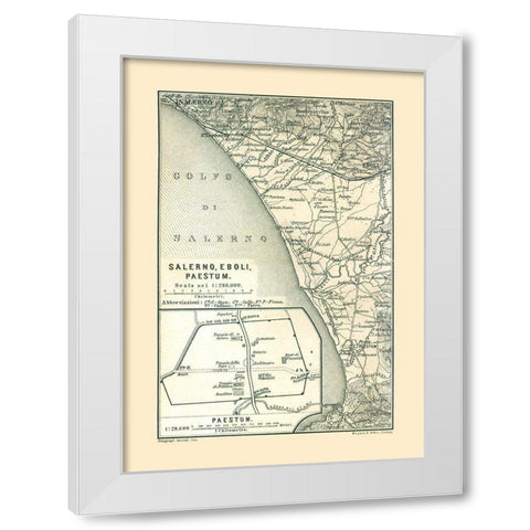 Salerno Eboli Paestrum Italy - Baedeker 1880 White Modern Wood Framed Art Print by Baedeker