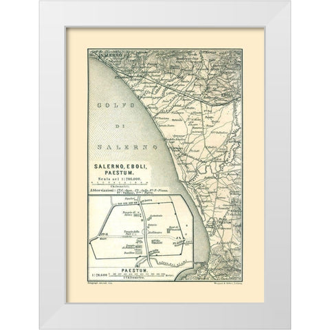 Salerno Eboli Paestrum Italy - Baedeker 1880 White Modern Wood Framed Art Print by Baedeker