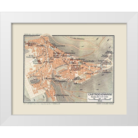 Enna Castrogiovanni Italy - Baedeker 1880 White Modern Wood Framed Art Print by Baedeker