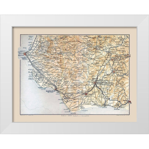 Mazzara Region Sicily Italy - Baedeker 1880 White Modern Wood Framed Art Print by Baedeker