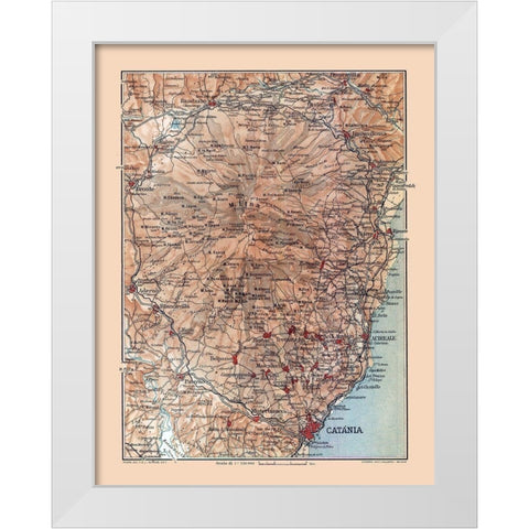 Mount Etna Region Sicily Italy - Baedeker 1880 White Modern Wood Framed Art Print by Baedeker