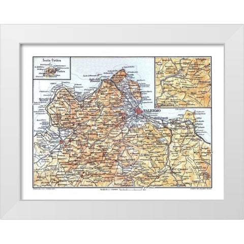 Palermo Region Sicily Italy - Baedeker 1880 White Modern Wood Framed Art Print by Baedeker