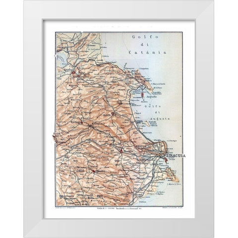 Syracuse Region Sicily Italy - Baedeker 1880 White Modern Wood Framed Art Print by Baedeker