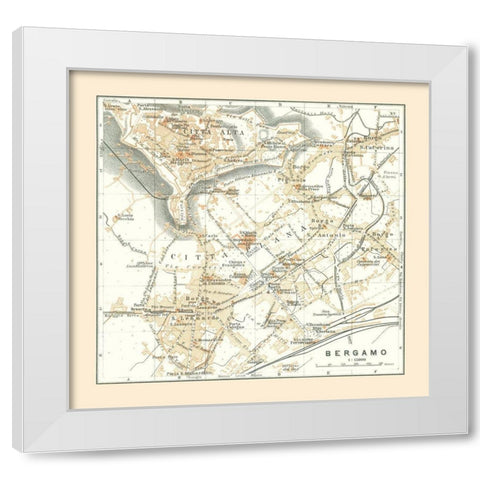 Bergamo Italy - Bertarelli 1914 White Modern Wood Framed Art Print by Bertarelli