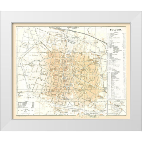 Bologna Italy - Bertarelli 1914 White Modern Wood Framed Art Print by Bertarelli